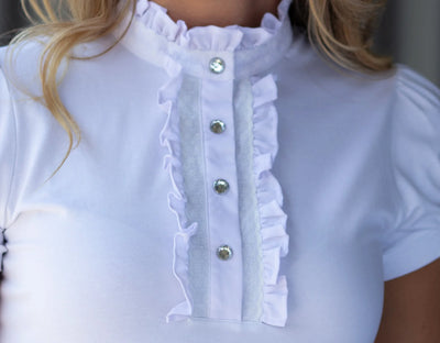 Giddy Up Girl White Ladies Elsa Ruffle Show Shirt