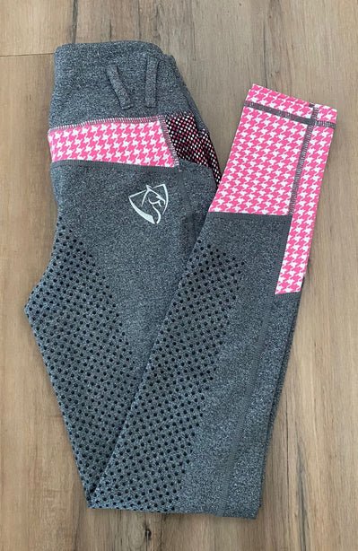 Bare Youth Performance Tights -  Grey with Pink Houndstooth
