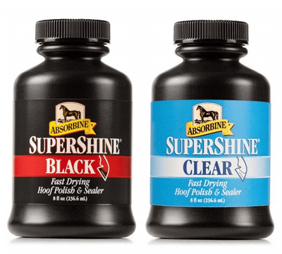Absorbine® SuperShine®: Quick-dry, high-lustre hoof polish for show-ready perfection. Moisture-sealing, easy removal. 236mL.