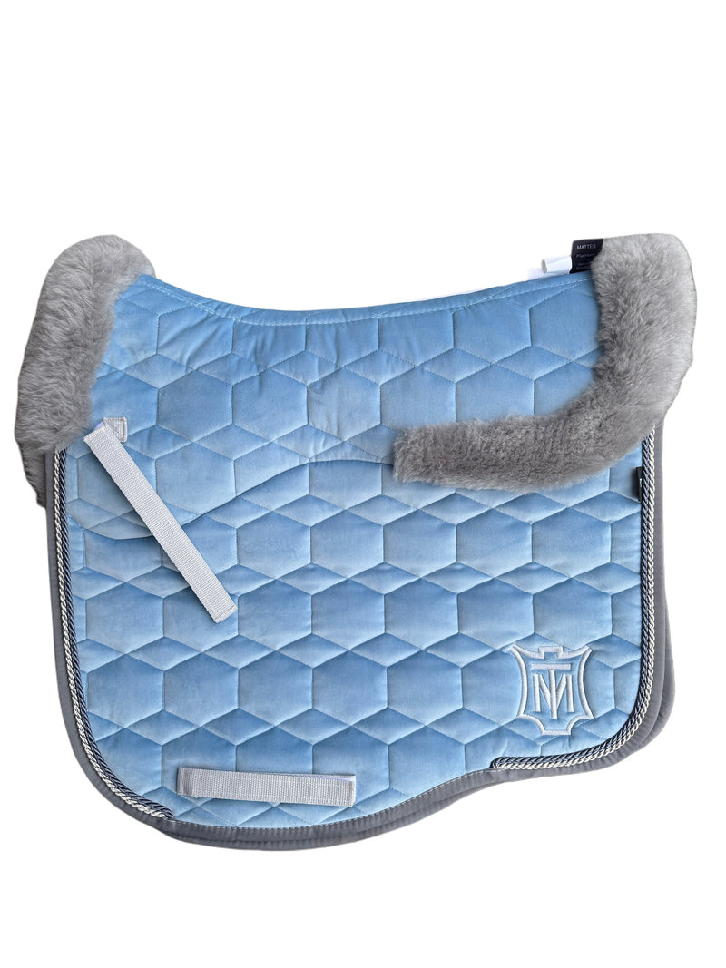 Mattes Eurofit Quilt Dressage Saddlecloth - Water Blue / Grey Sheepskin