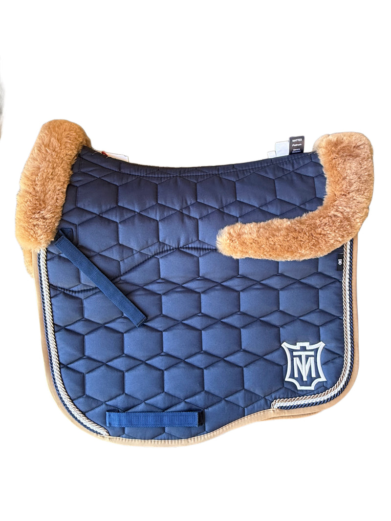 Mattes Eurofit Quilt Dressage Saddlecloth - Navy / Honey Sheepskin