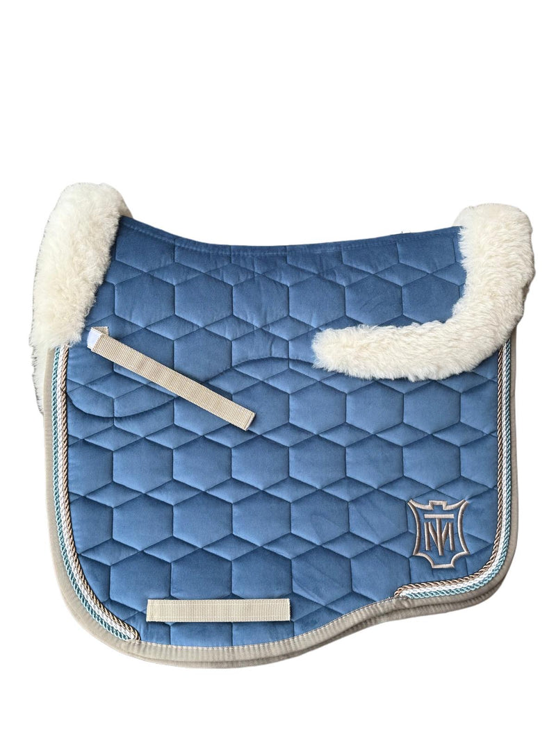 Mattes Eurofit Sheepskin Dressage Saddlecloth - Cornet Blue Velvet / Linen Sheepskin