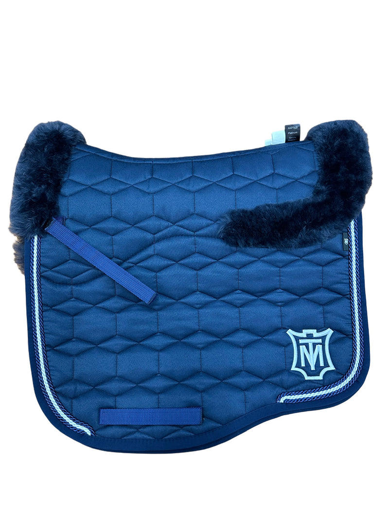 Mattes Eurofit Quilt Dressage Saddlecloth - Navy Sheen / Navy Sheepskin