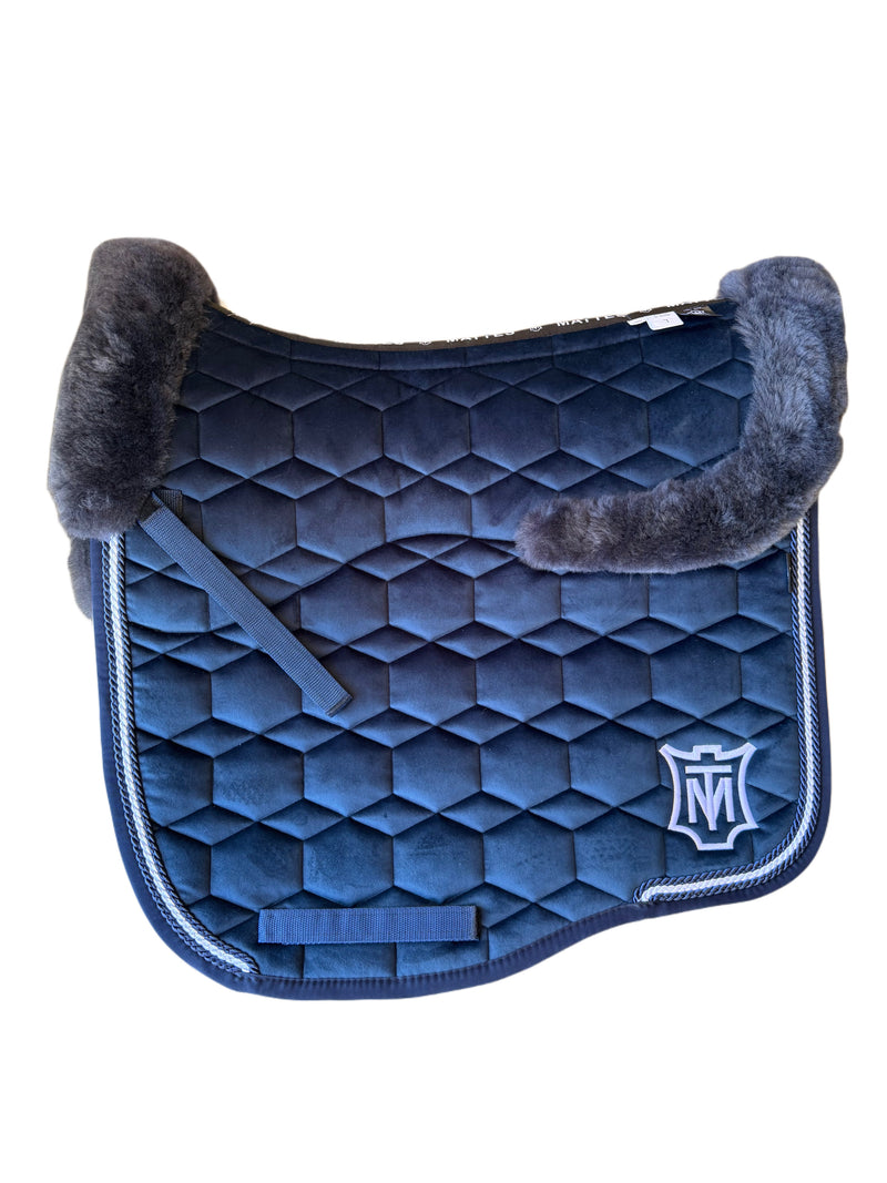Mattes Eurofit Quilt Dressage Saddlecloth - Navy Velvet / Navy Sheepskin