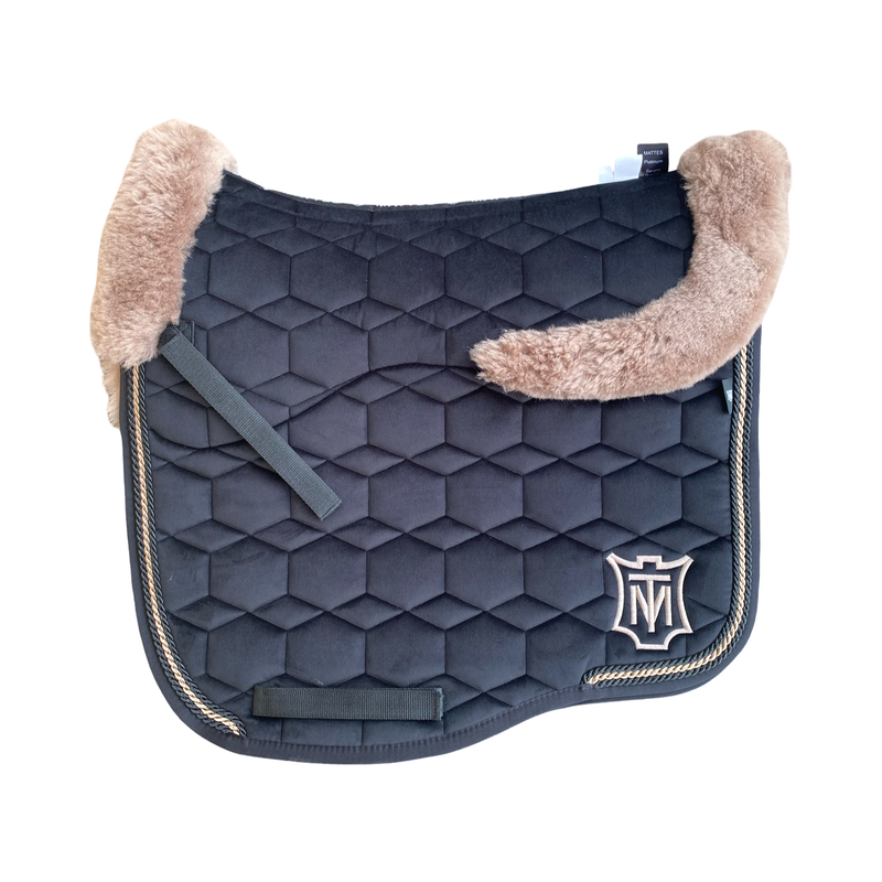 Mattes Eurofit Sheepskin Dressage Saddlecloth - Black Sheen / Cappucino Sheepskin