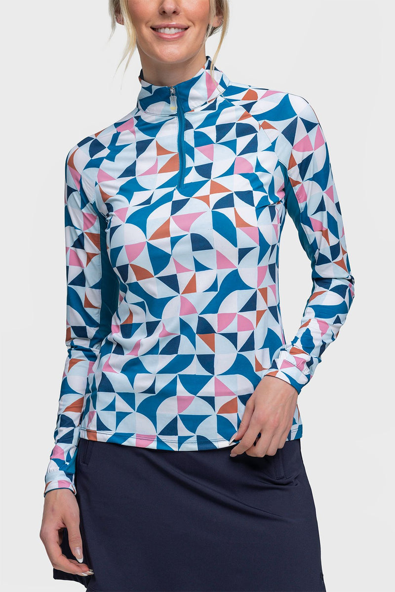 Kastel Geometric Turquoise Long Sleeve Shirt