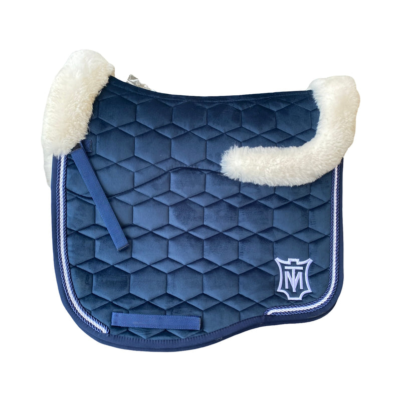 Mattes Eurofit Quilt Dressage Saddlecloth - Navy Velvet / White Sheepskin
