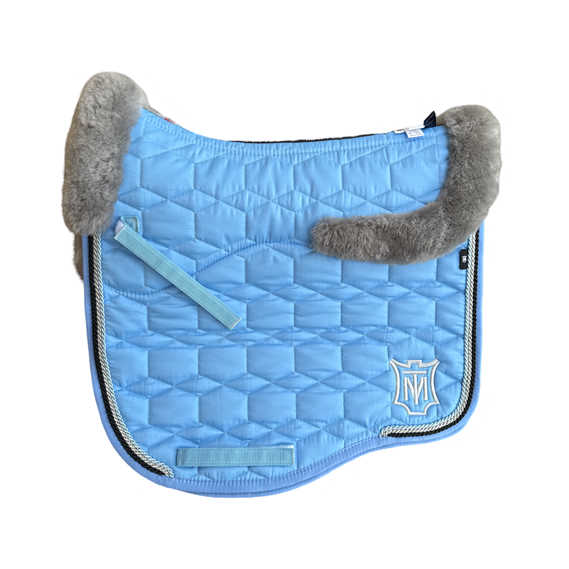 Mattes Eurofit Quilt Dressage Saddlecloth - Light Blue / Grey Sheepskin