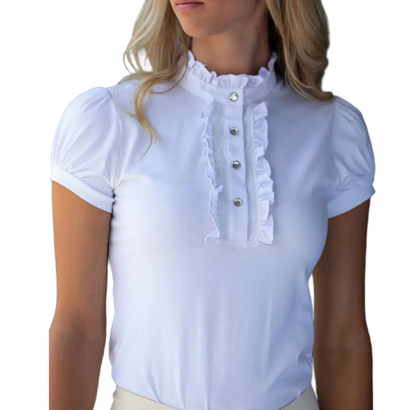 Giddy Up Girl White Ladies Elsa Ruffle Show Shirt