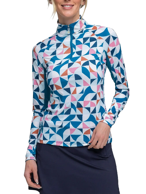 Kastel Geometric Turquoise Long Sleeve Shirt