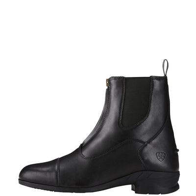 Side view of Ariat Men's Heritage IV Zip Paddock Boots featuring sleek black leather, durable sole, and elastic side panels. Available at Saddleworld Dural.