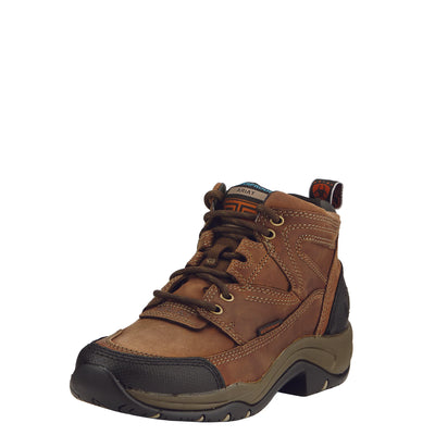 Ariat Women's DuraTerrain Waterproof Boot in brown leather with rugged outsole, lace-up design, and waterproof construction. Available at Saddleworld Dural.