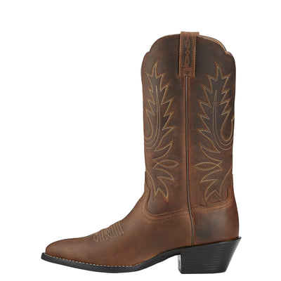 Ariat Women's Heritage Western R Toe Boots in brown leather with classic stitching, R toe design, and a Western heel. Available at Saddleworld Dural.