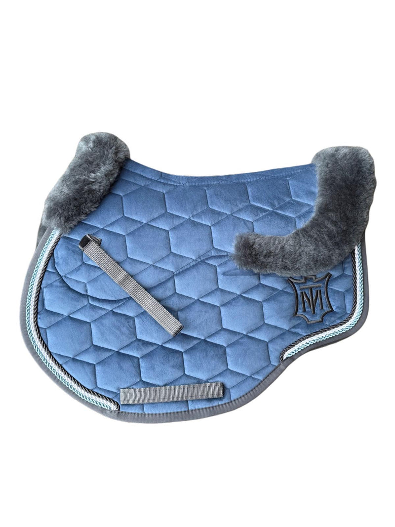 Mattes Eurofit Sheepskin Jump Saddlecloth - Cornet Blue / Dark Grey Sheepskin