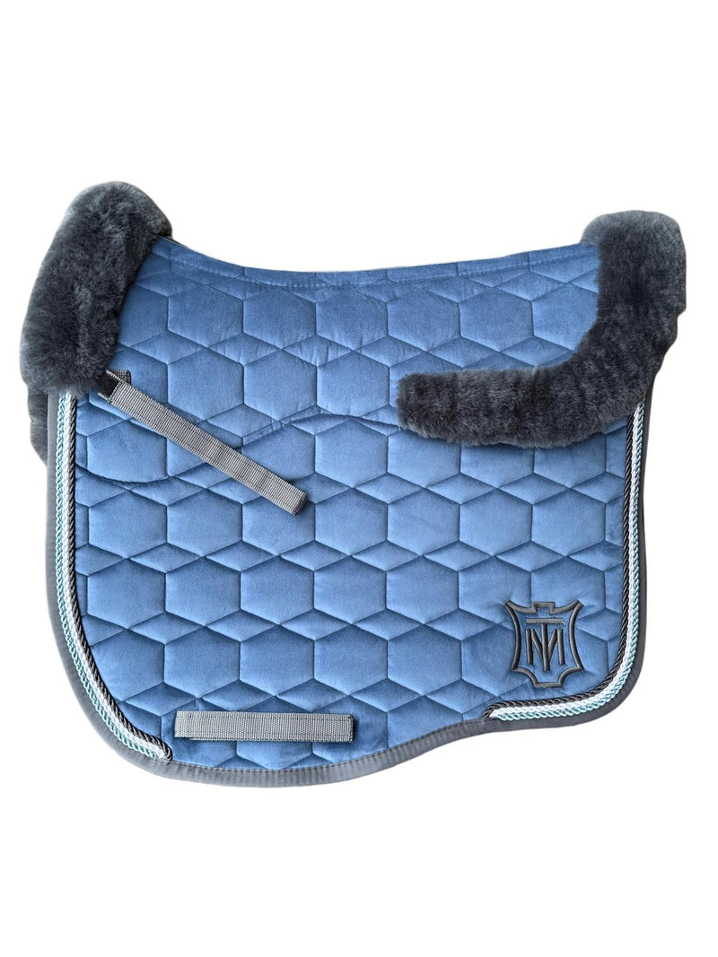 Mattes Eurofit Sheepskin Dressage Saddlecloth - Cornet Blue / Dark Grey Sheepskin
