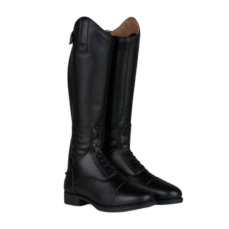 Horze Rover Field Junior Tall Boots in black synthetic leather with front laces, zipper closure, and breathable lining. Available at Saddleworld Dural.