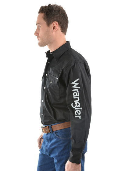 Wrangler Men's Logo Rodeo Long Sleeve Drill Shirt