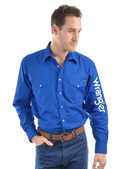 Wrangler Men's Logo Rodeo Long Sleeve Drill Shirt