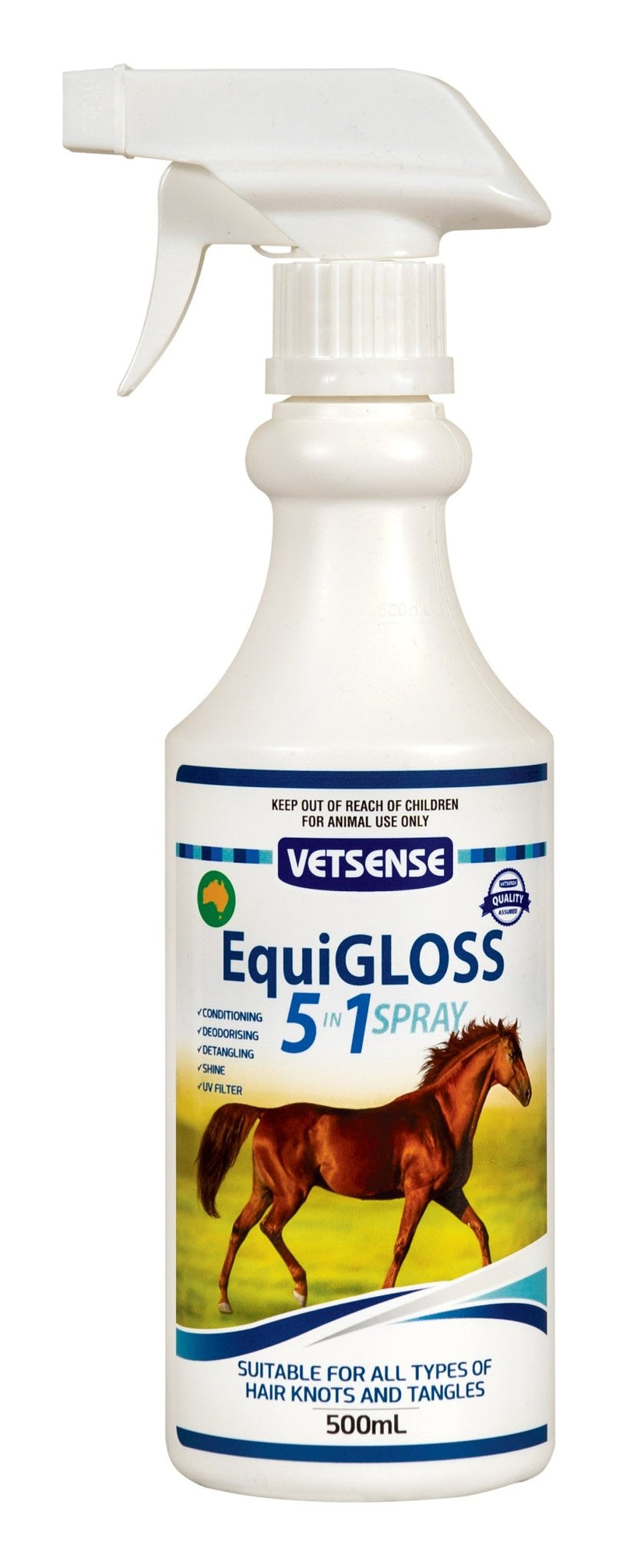 Vetsense EquiGloss 5 in 1 Spray available to purchase online from Saddleworld Dural.