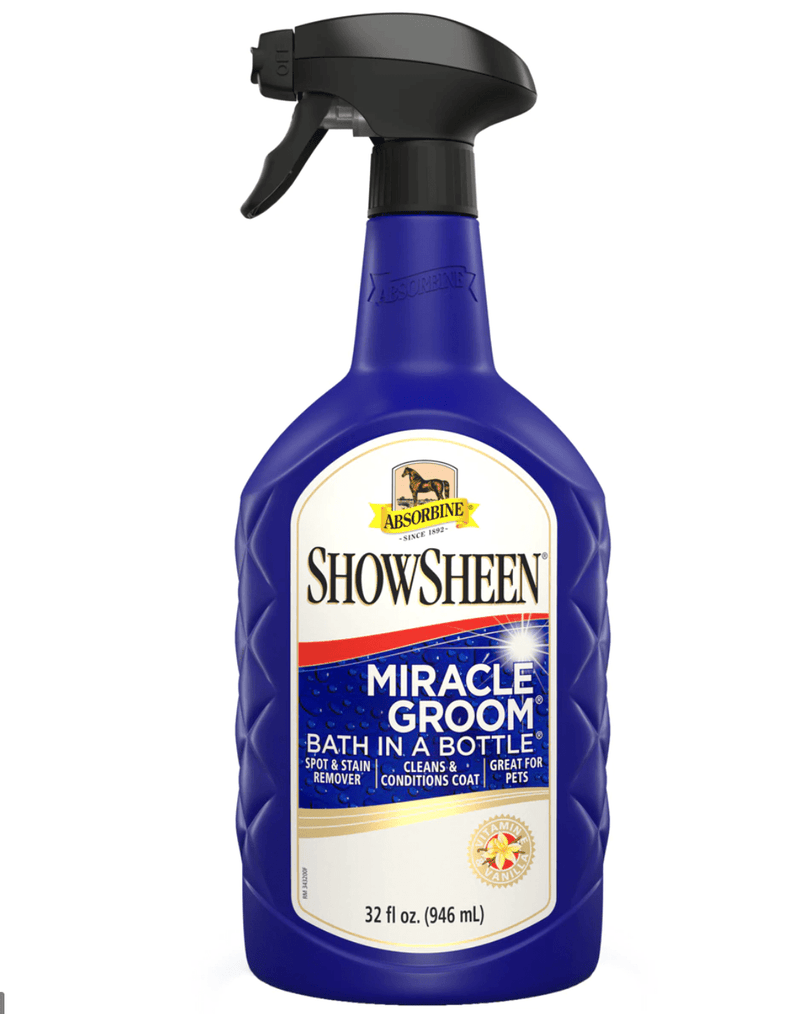 Revitalize horse coats with Absorbine Showsheen Miracle Groom. Bath in a Bottle solution at Saddleworld Dural. Buy now!