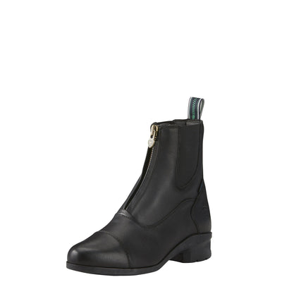 Ariat Heritage IV Zip Paddock H2O Boots in black leather, featuring a waterproof design and front zipper. Available at Saddleworld Dural.