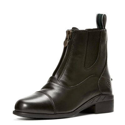 Ariat Kid's Devon IV Zip Paddock Boots in black leather with front zipper and elastic sides for young riders.