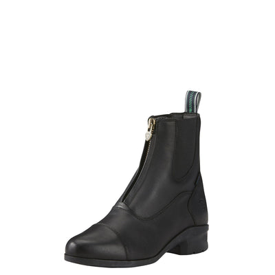 Ariat Women's Heritage IV Zip Paddock Boots in black leather with a front zip, elastic sides, and supportive heel.