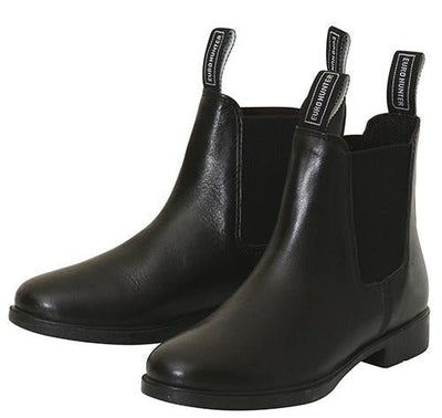 Eurohunter Zip Paddock Boots in black leather with front zip, elastic sides, and comfortable footbed for child and adult riders