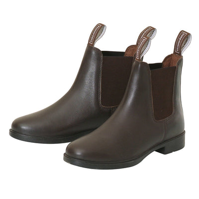 Eurohunter Zip Paddock Boots in brown leather with front zip, elastic sides, and comfortable footbed for child and adult riders.