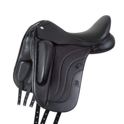 Image of a black Fairfax Petrus Monoflap Dressage Saddle (previously named Fairfax Gareth). Available to purchase from Saddleworld Dural.
